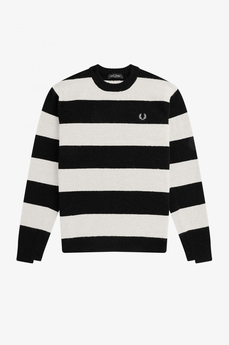 Men\'s Fred Perry Bold Stripe Alpaca Blend Jumper Knitwear White Black | 2930758-RQ