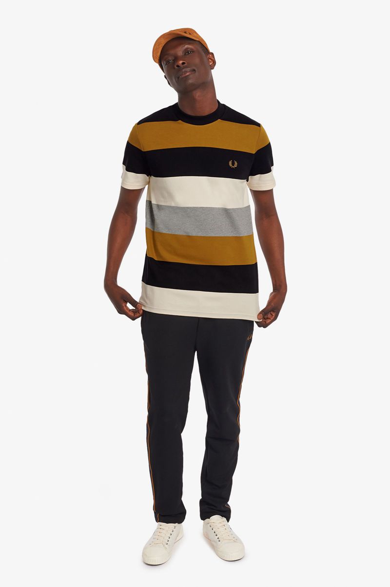 Men's Fred Perry Bold Stripe T-Shirts Camel | 1024873-MQ