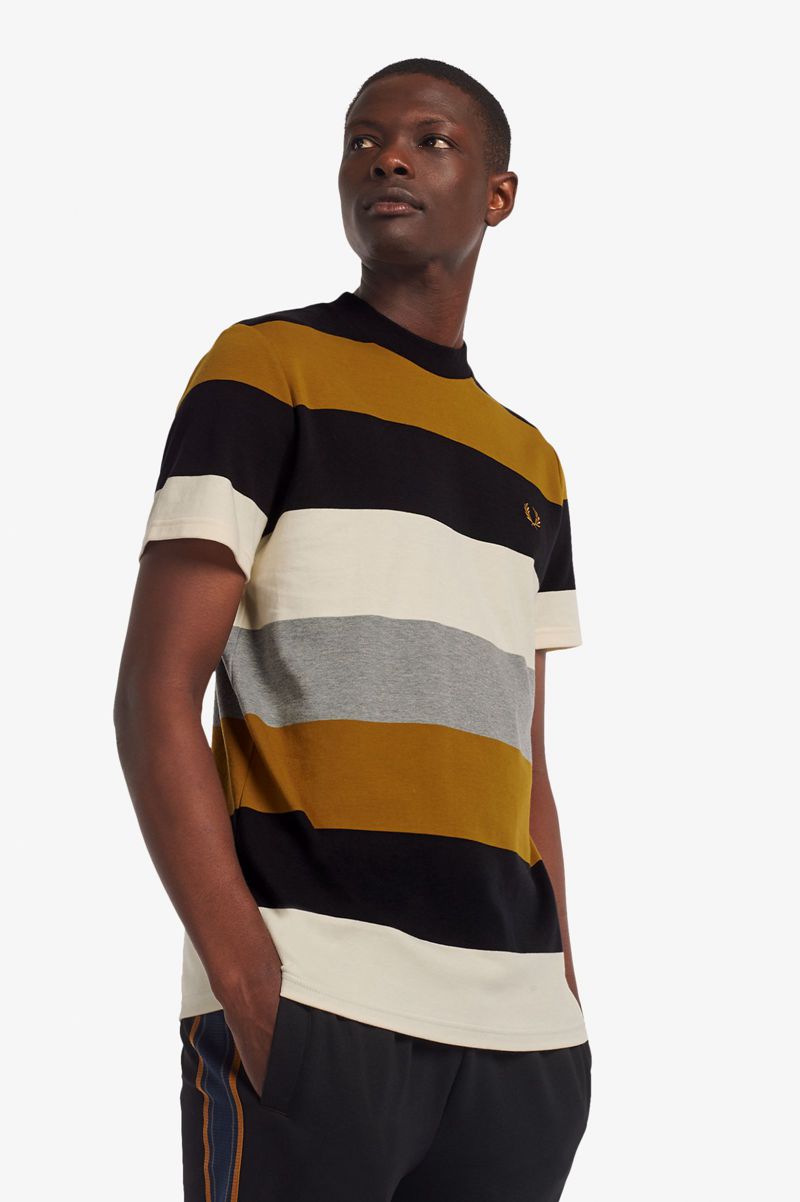 Men's Fred Perry Bold Stripe T-Shirts Camel | 1024873-MQ