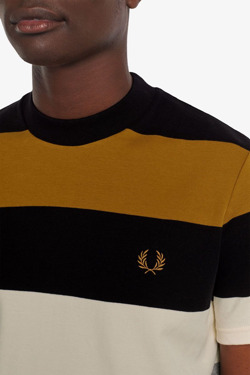 Men's Fred Perry Bold Stripe T-Shirts Camel | 1024873-MQ