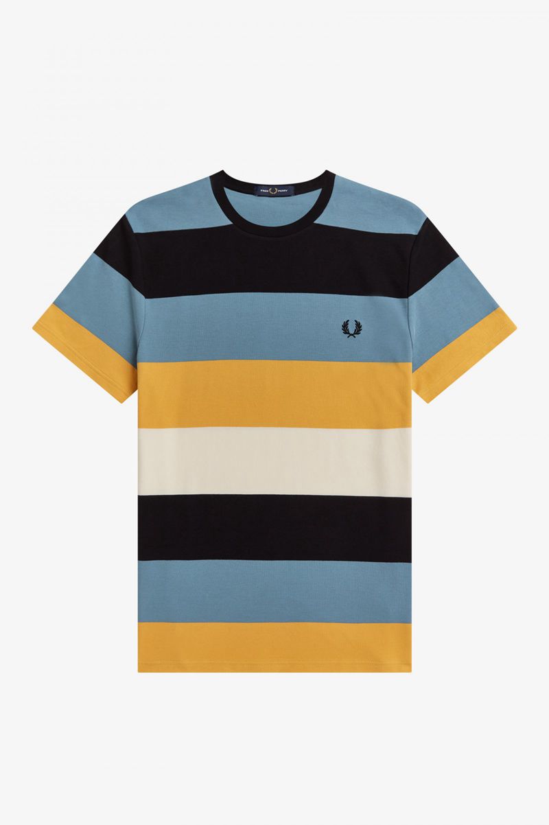 Men's Fred Perry Bold Stripe T-Shirts Grey Blue | 8729143-GI