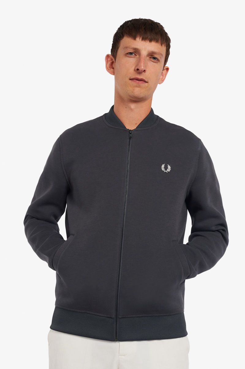 Men\'s Fred Perry Bomber Neck Sweatshirts Black | 7013594-RT