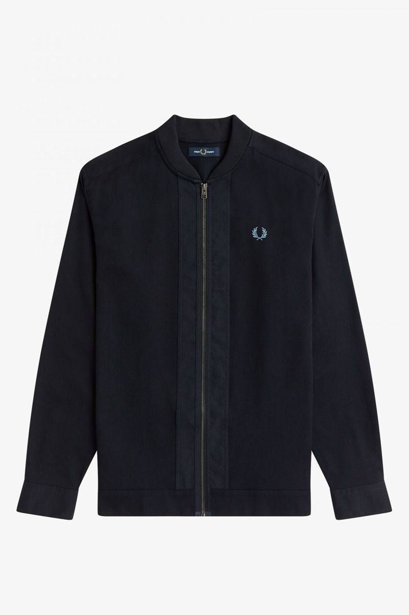 Men's Fred Perry Bomber Neck Zip Through Shirts Navy | 0541683-SP