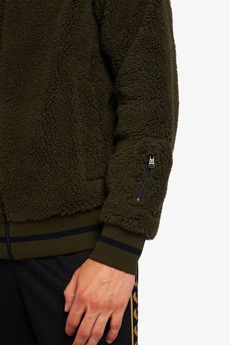 Men's Fred Perry Borg Fleece Bomber Jackets Green | 7593104-XZ