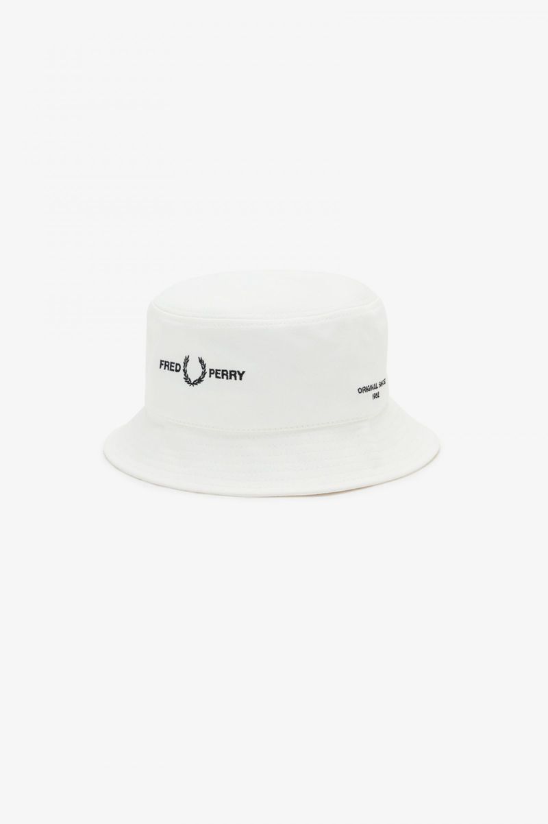 Men\'s Fred Perry Branded Twill Bucket Hats White | 0913862-ID