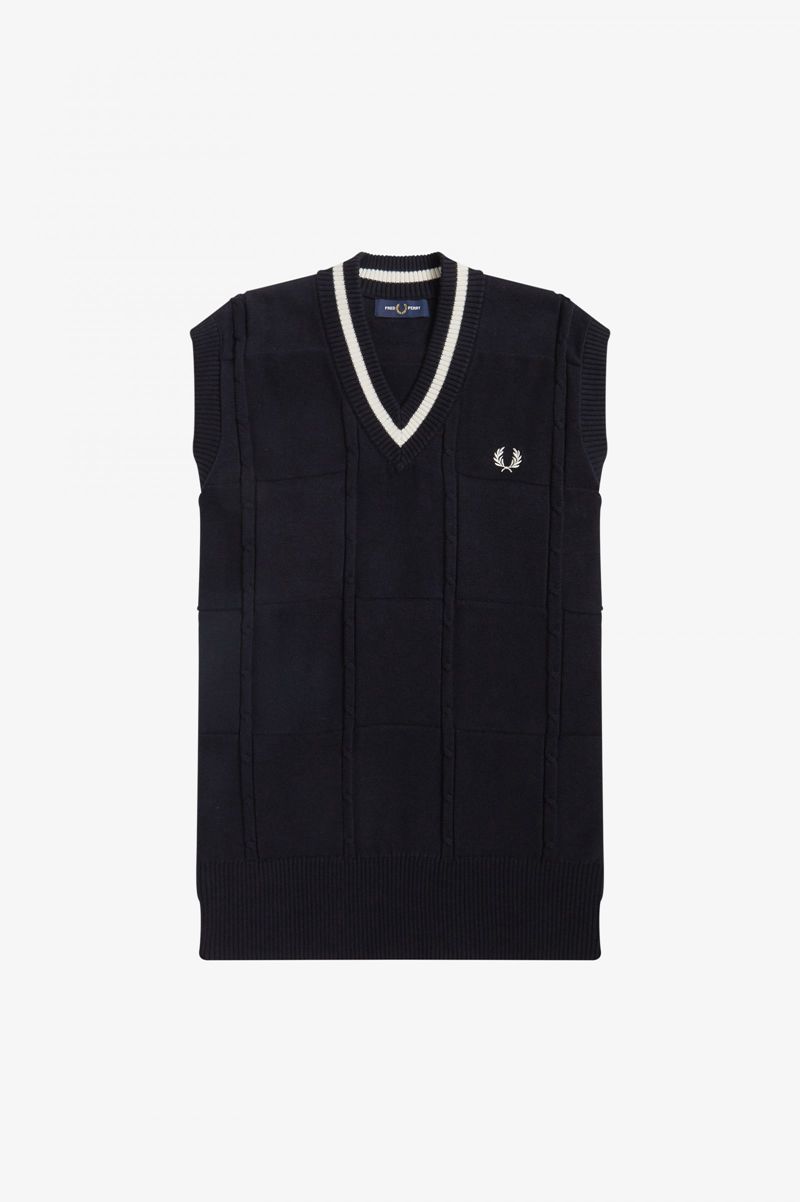 Men's Fred Perry Cable Knit Tank Knitwear Black | 1756098-GE