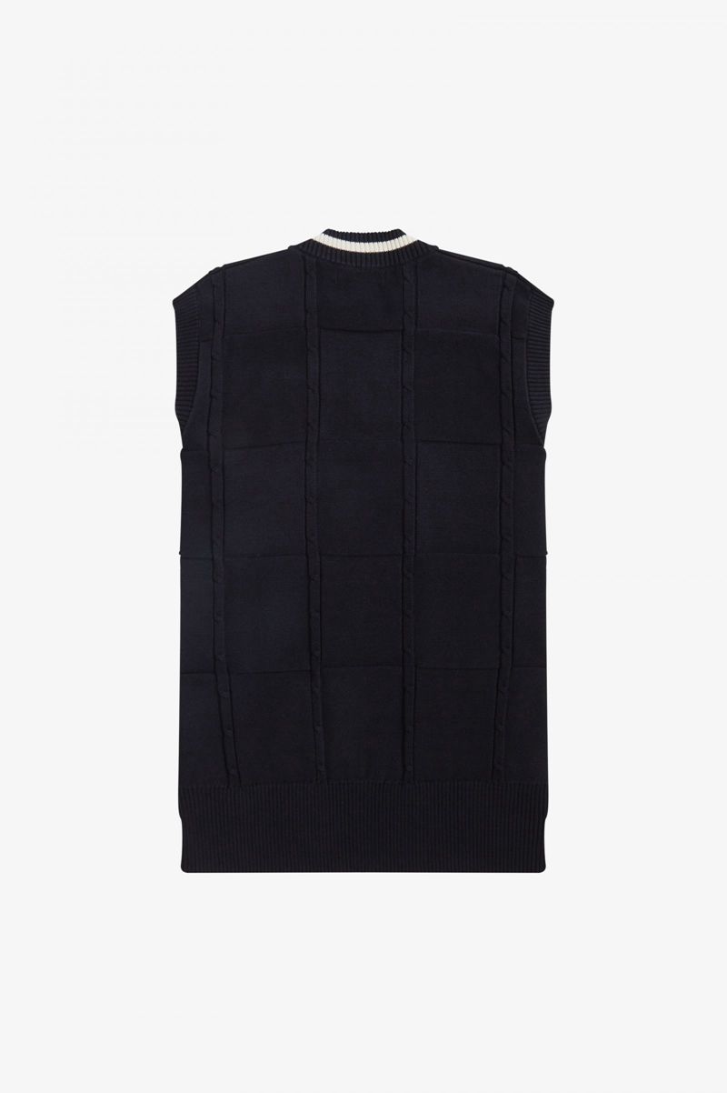 Men's Fred Perry Cable Knit Tank Knitwear Black | 1756098-GE