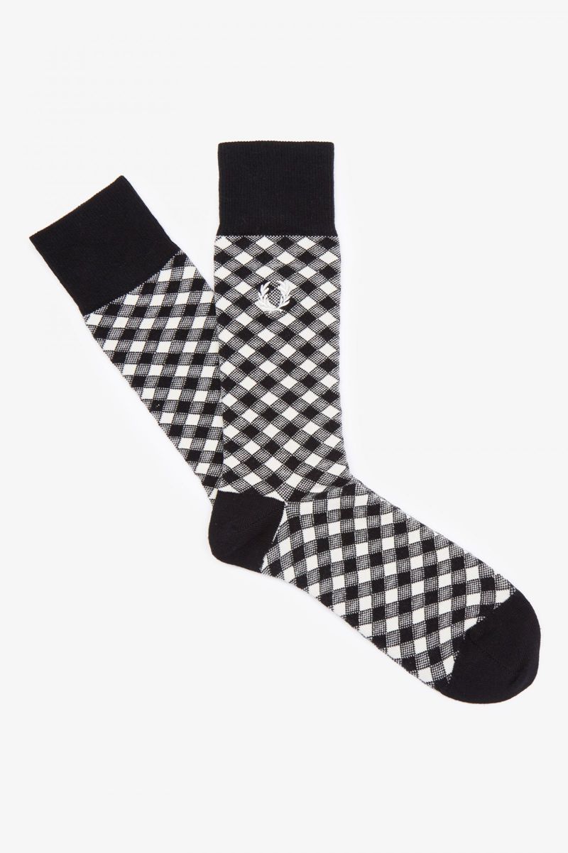 Men\'s Fred Perry Check Socks White | 7018453-PH