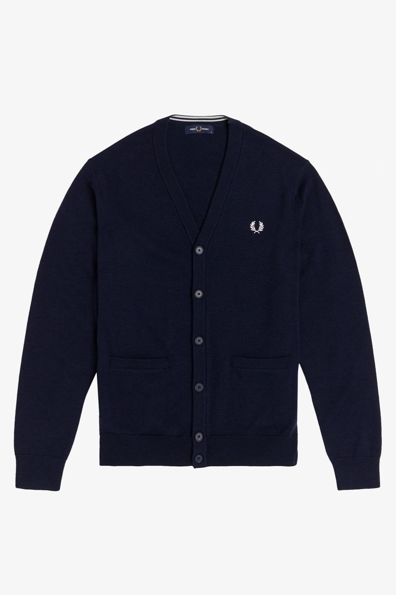 Men's Fred Perry Classic Cardigan Knitwear Navy | 3160974-UM