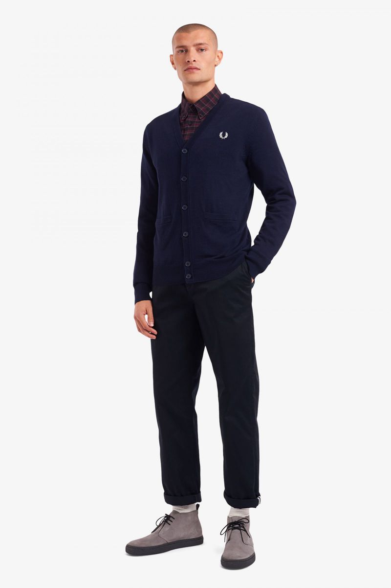 Men's Fred Perry Classic Cardigan Knitwear Navy | 3160974-UM