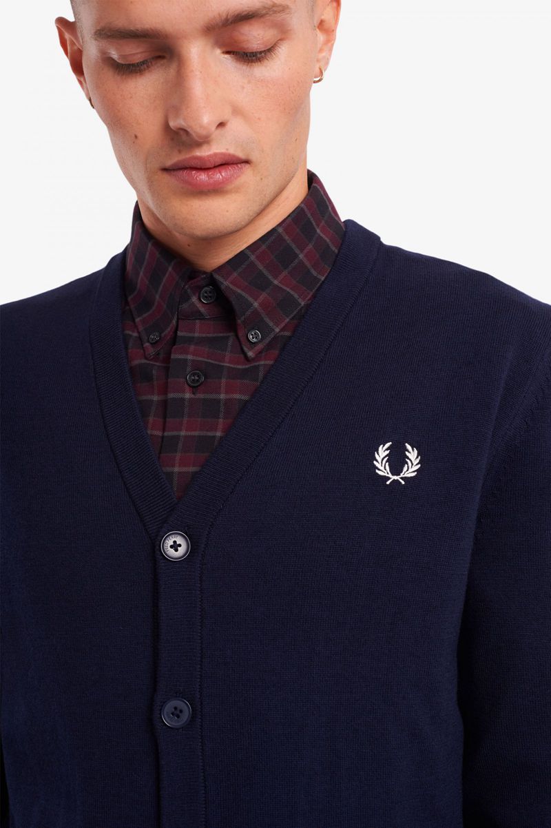 Men's Fred Perry Classic Cardigan Knitwear Navy | 3160974-UM