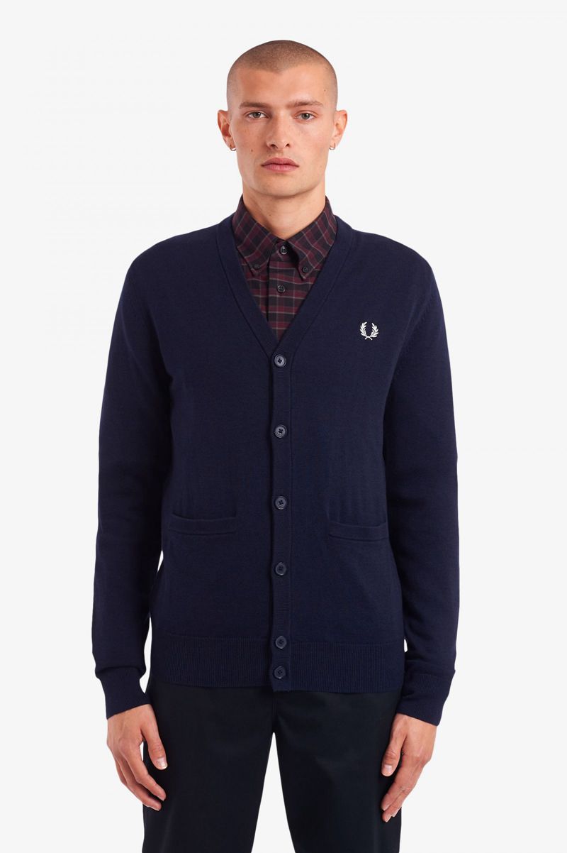 Men\'s Fred Perry Classic Cardigan Knitwear Navy | 3160974-UM