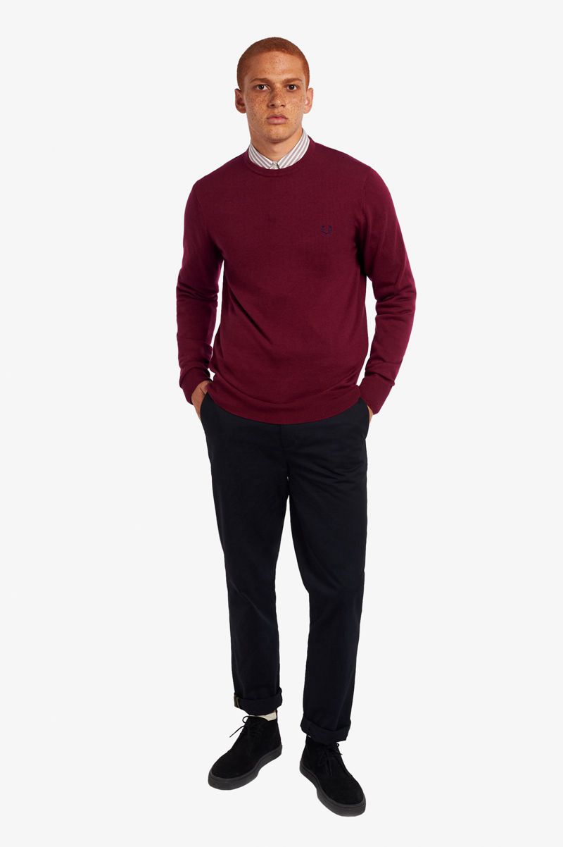 Men's Fred Perry Classic Crew Neck Jumper Knitwear Red | 6124983-EP