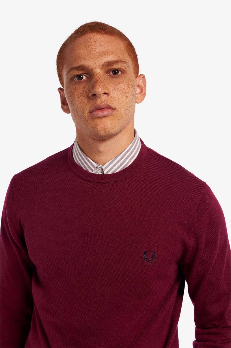 Men's Fred Perry Classic Crew Neck Jumper Knitwear Red | 6124983-EP