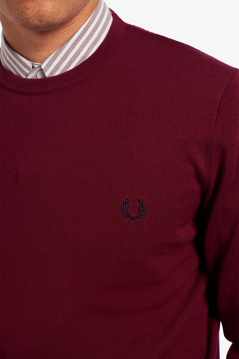 Men's Fred Perry Classic Crew Neck Jumper Knitwear Red | 6124983-EP