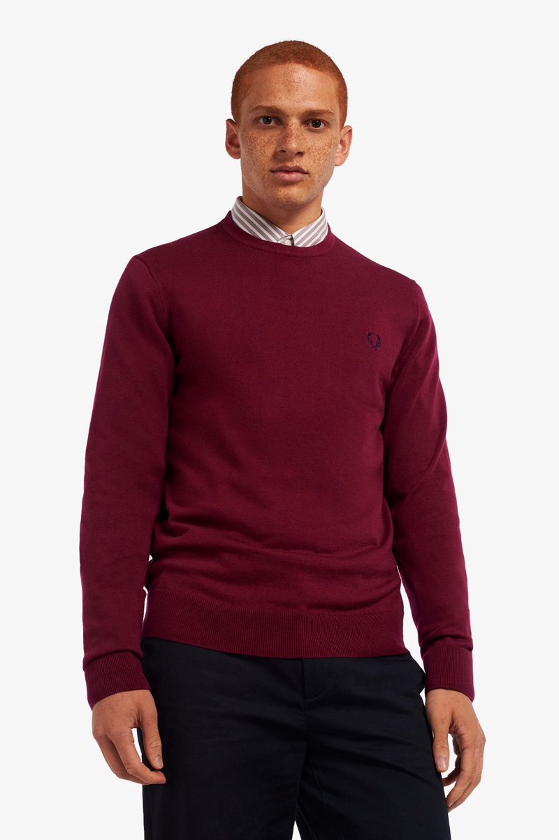 Men\'s Fred Perry Classic Crew Neck Jumper Knitwear Red | 6124983-EP