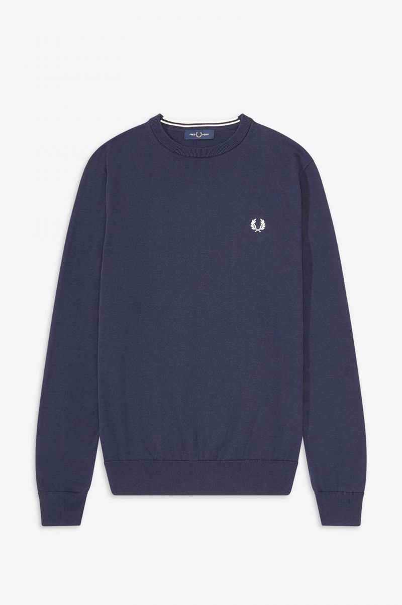 Men's Fred Perry Classic Crew Neck Jumper Knitwear Navy | 9160547-KN