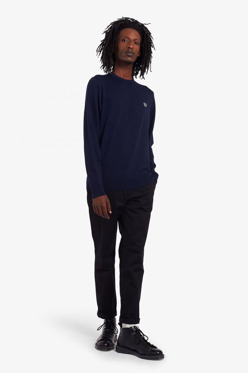 Men's Fred Perry Classic Crew Neck Jumper Knitwear Navy | 9160547-KN