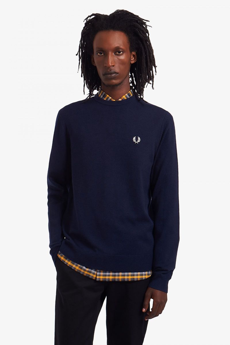 Men's Fred Perry Classic Crew Neck Jumper Knitwear Navy | 9160547-KN