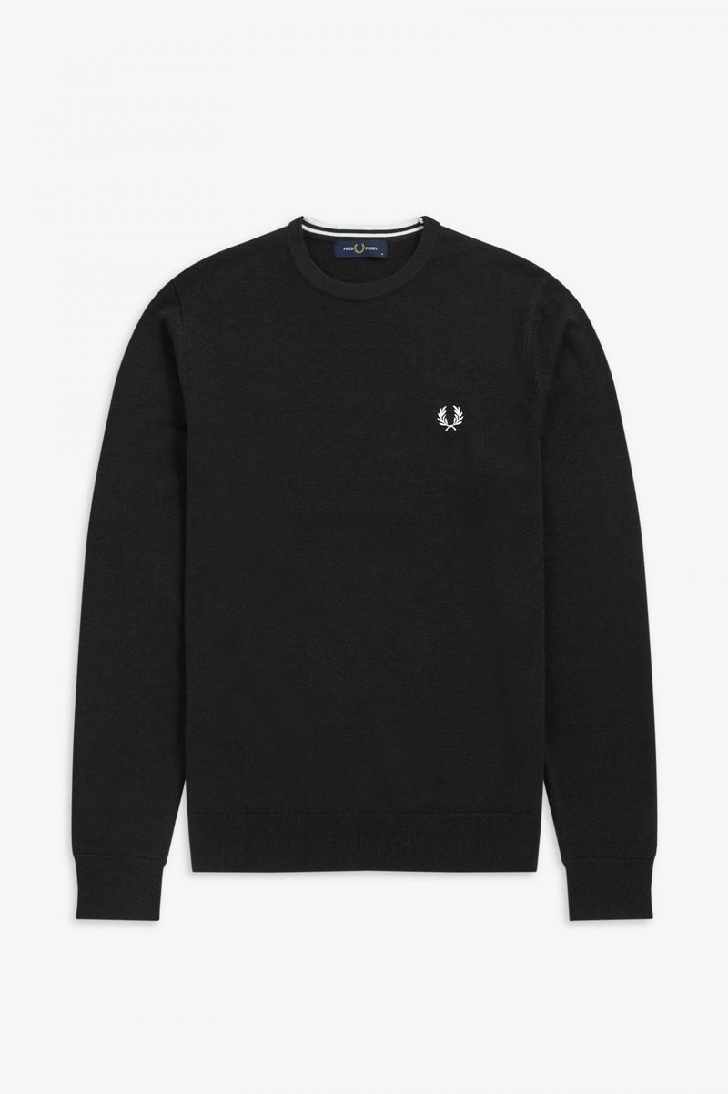 Men's Fred Perry Classic Crew Neck Jumper Knitwear Black | 9317852-OF