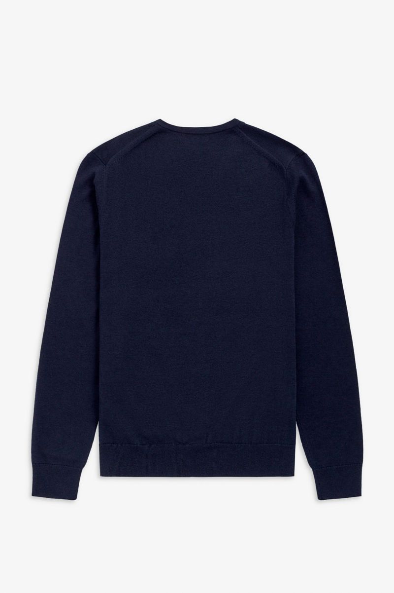 Men's Fred Perry Classic V Neck Jumper Knitwear Navy | 1356974-WM