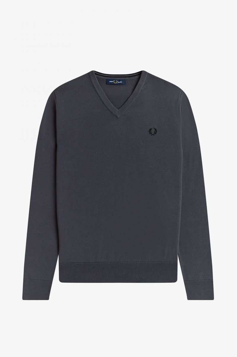 Men's Fred Perry Classic V-Neck Jumper Knitwear Black | 5216073-QS