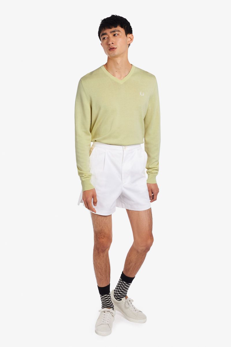 Men's Fred Perry Classic V-Neck Jumper Knitwear Green | 6850173-QE