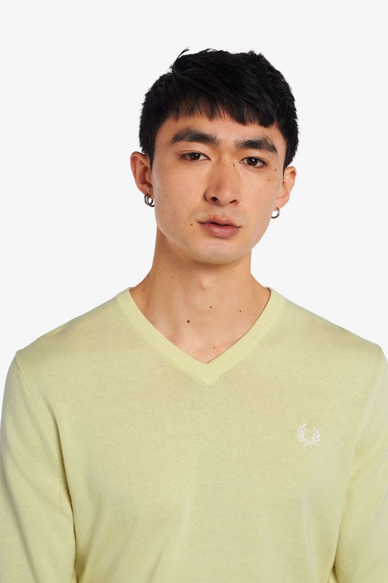 Men's Fred Perry Classic V-Neck Jumper Knitwear Green | 6850173-QE