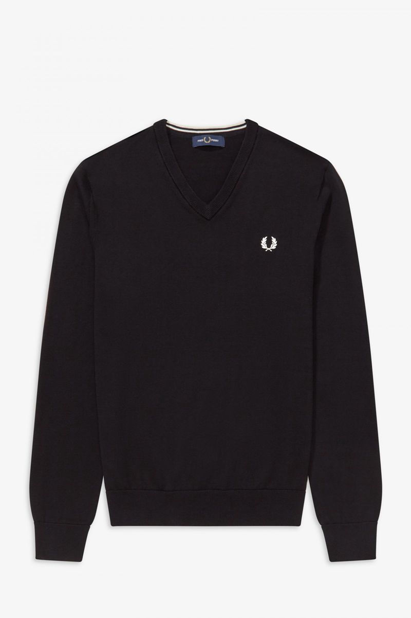 Men's Fred Perry Classic V Neck Jumper Knitwear Black | 9023576-SX