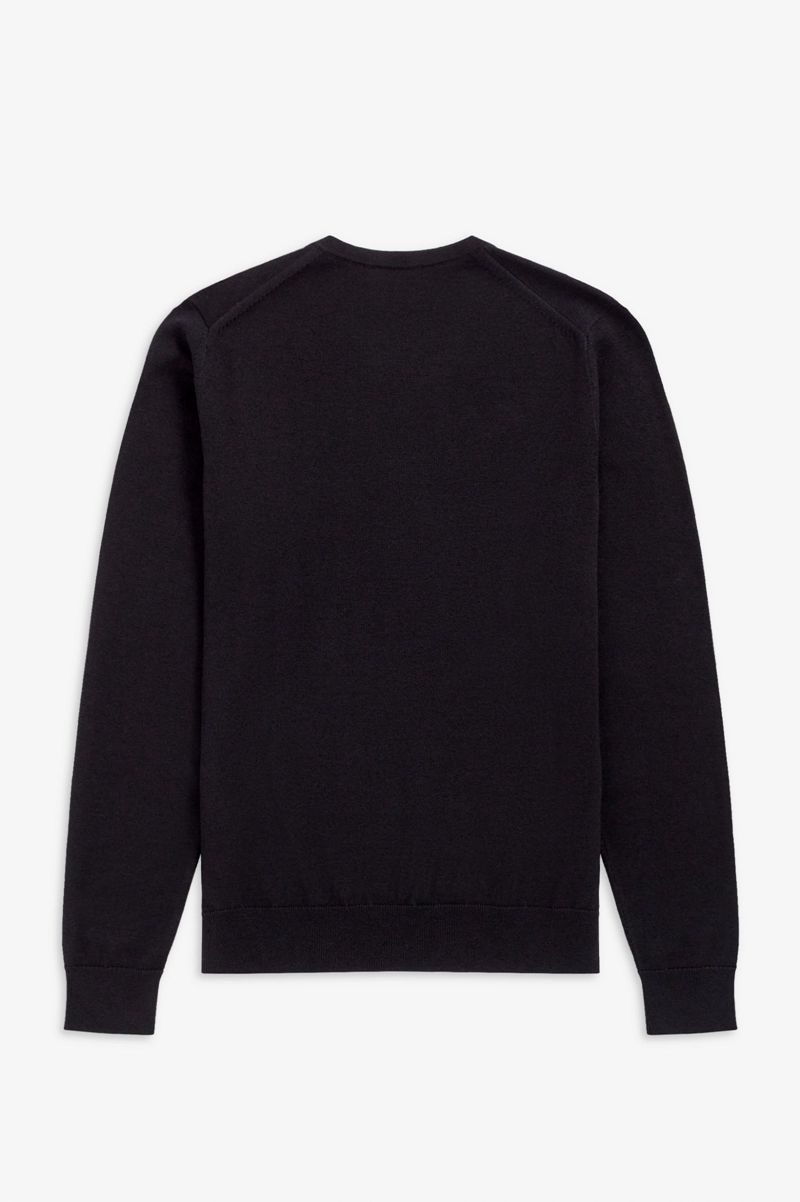 Men's Fred Perry Classic V Neck Jumper Knitwear Black | 9023576-SX