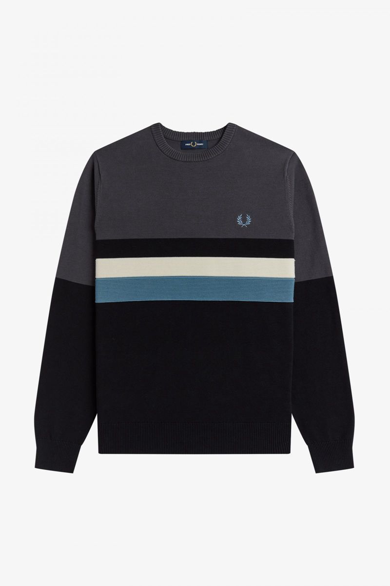 Men's Fred Perry Colour Block Crew Jumper Knitwear Black | 0682517-SF