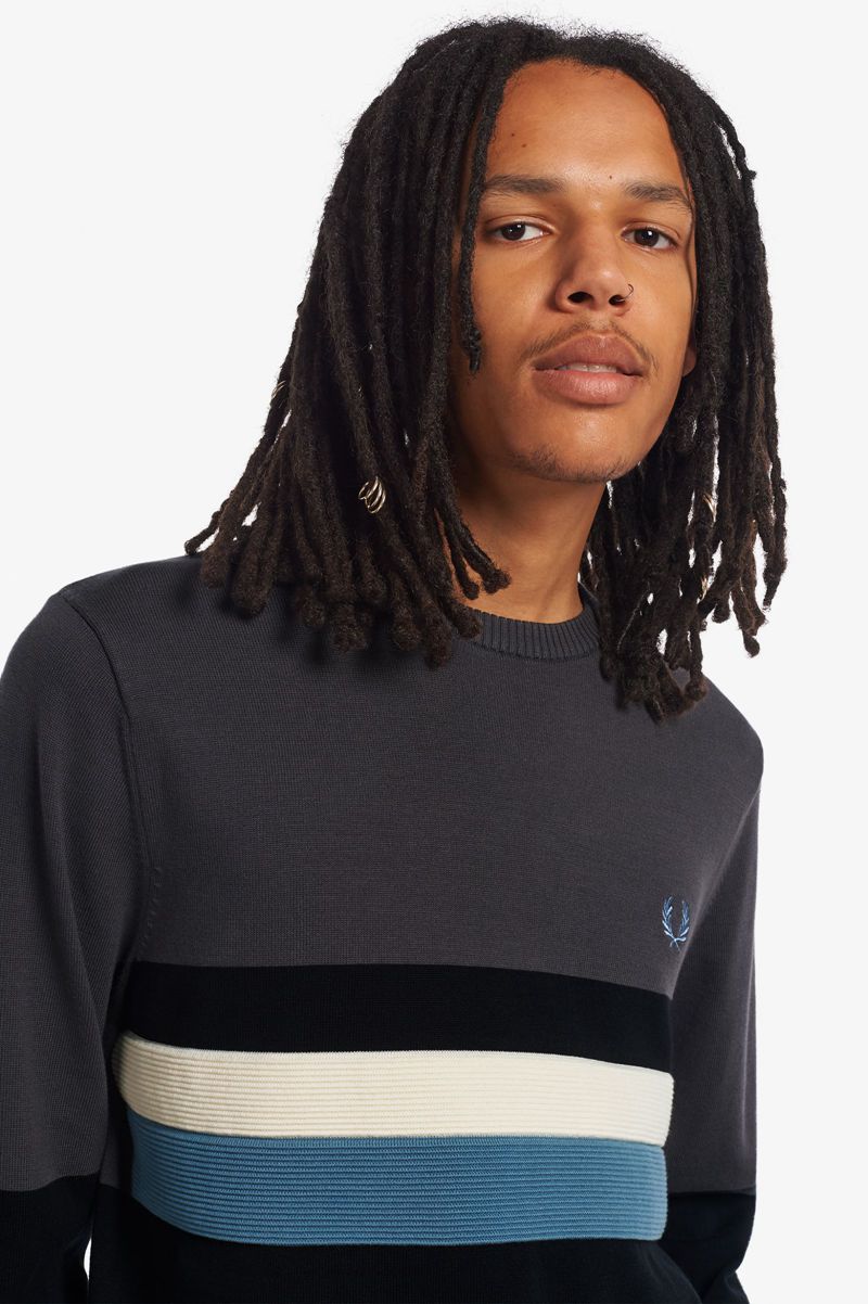 Men's Fred Perry Colour Block Crew Jumper Knitwear Black | 0682517-SF