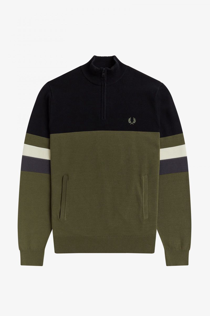 Men's Fred Perry Colour Block Half-Zip Jumper Knitwear Green | 7963085-TF