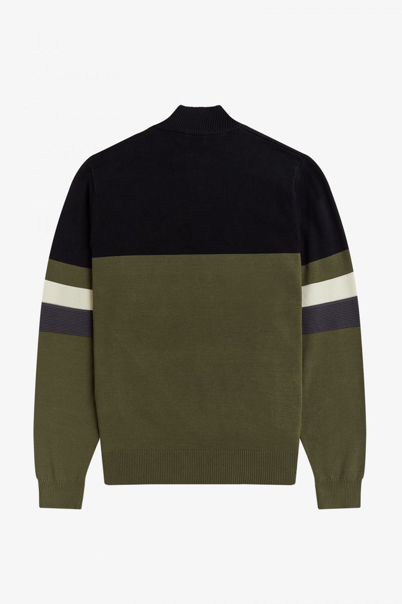 Men's Fred Perry Colour Block Half-Zip Jumper Knitwear Green | 7963085-TF