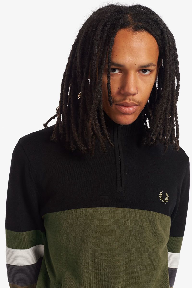 Men's Fred Perry Colour Block Half-Zip Jumper Knitwear Green | 7963085-TF