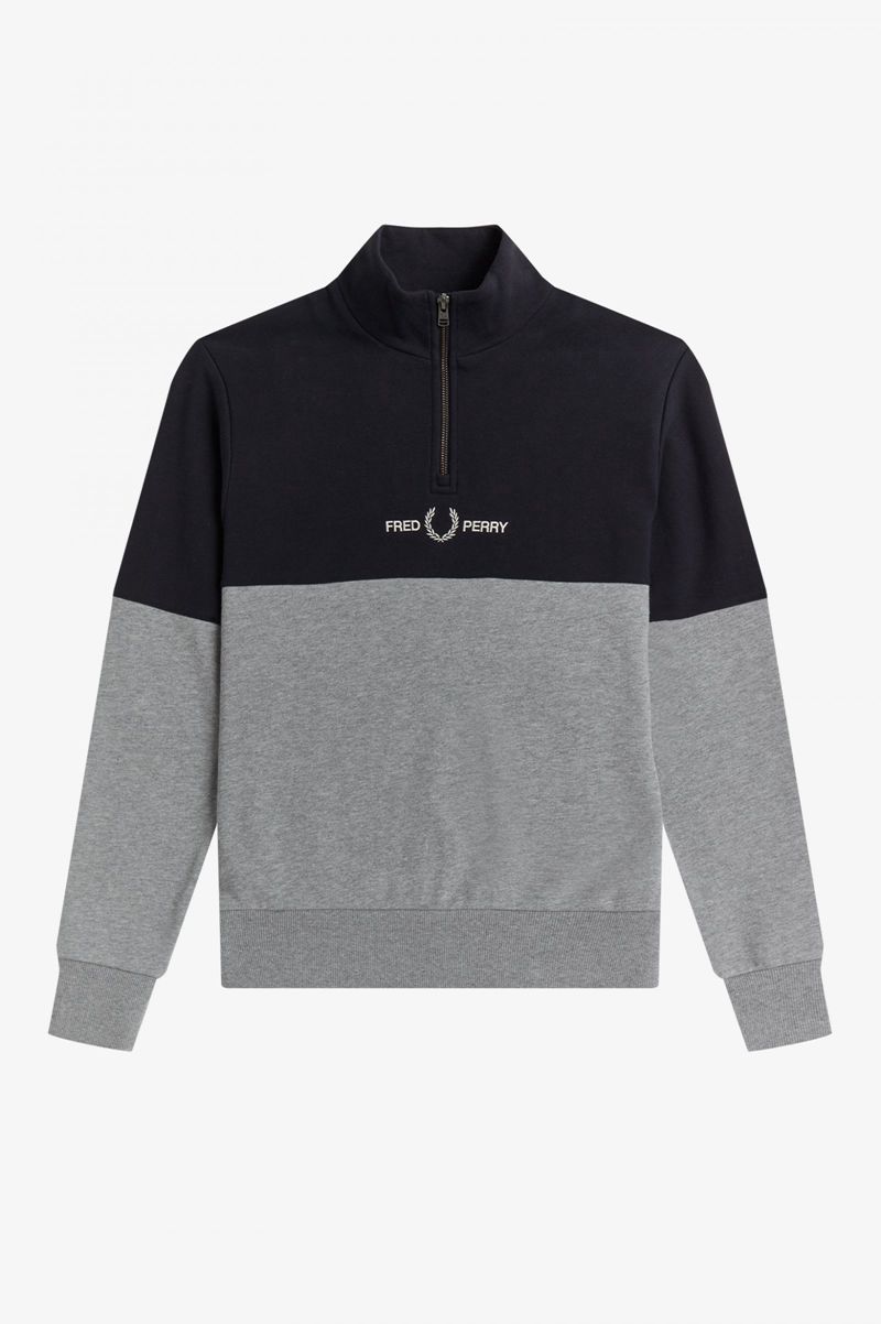 Men's Fred Perry Colour Block Half Zip Sweatshirts Grey | 1867590-PH