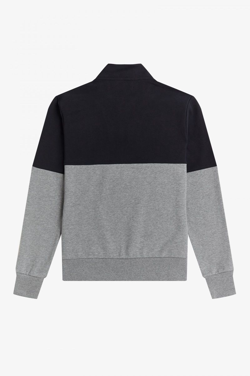 Men's Fred Perry Colour Block Half Zip Sweatshirts Grey | 1867590-PH