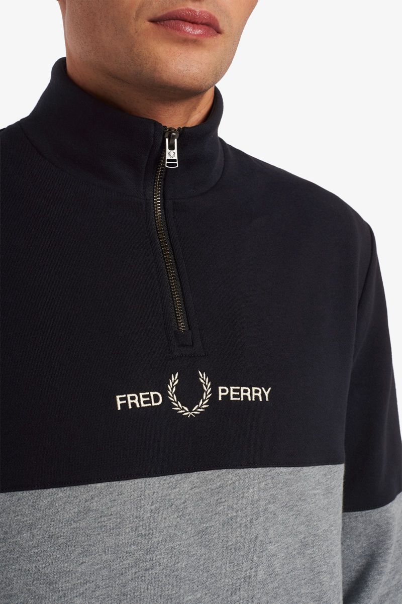 Men's Fred Perry Colour Block Half Zip Sweatshirts Grey | 1867590-PH