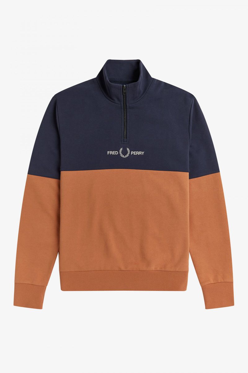 Men's Fred Perry Colour Block Half Zip Sweatshirts Bronze | 6597413-AB