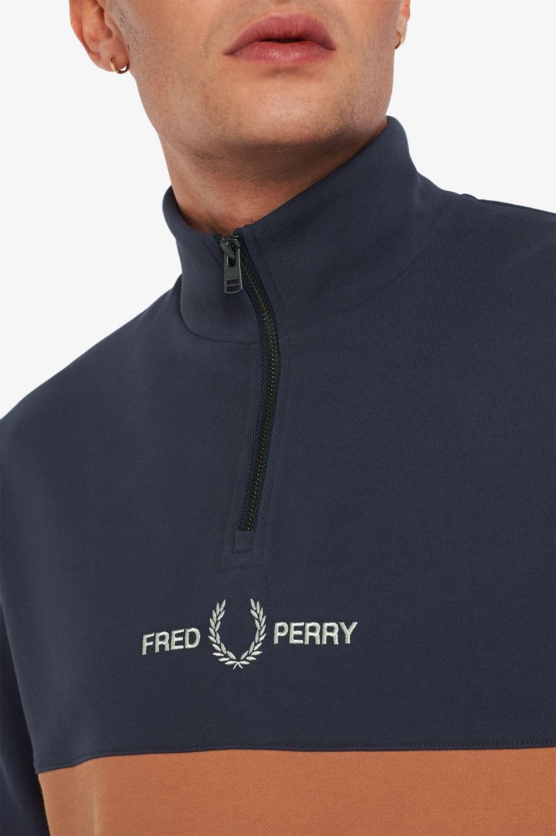 Men's Fred Perry Colour Block Half Zip Sweatshirts Bronze | 6597413-AB