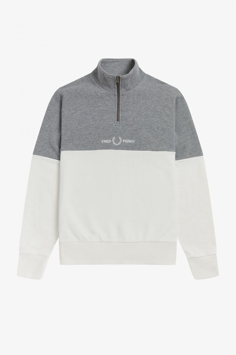 Men's Fred Perry Colour Block Half Zip Sweatshirts White | 9851402-XY