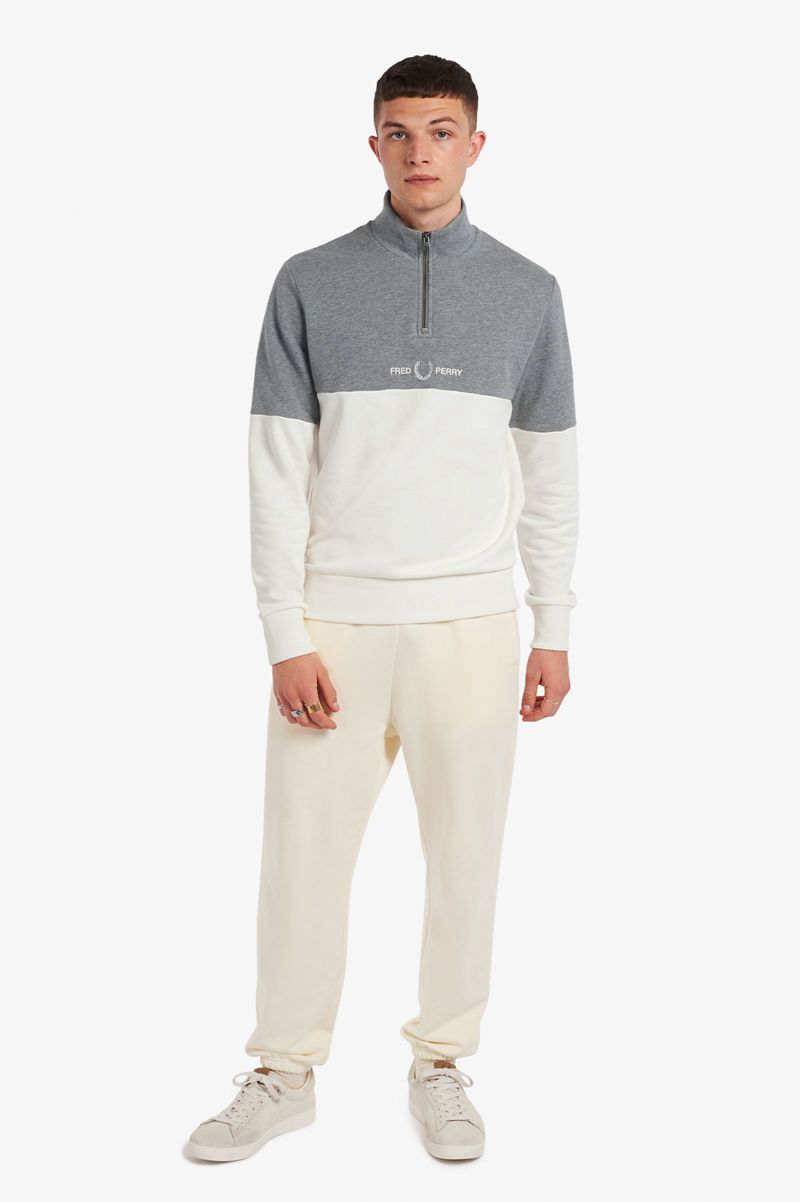 Men's Fred Perry Colour Block Half Zip Sweatshirts White | 9851402-XY