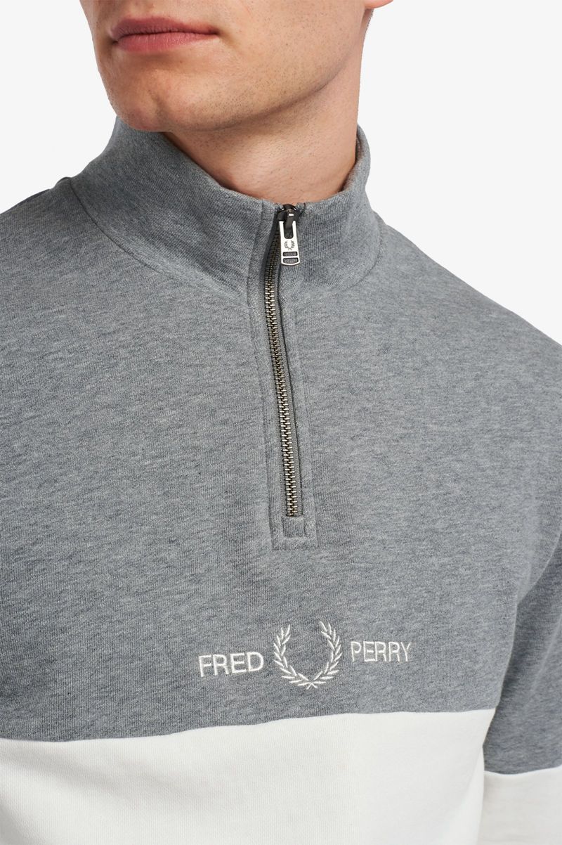 Men's Fred Perry Colour Block Half Zip Sweatshirts White | 9851402-XY