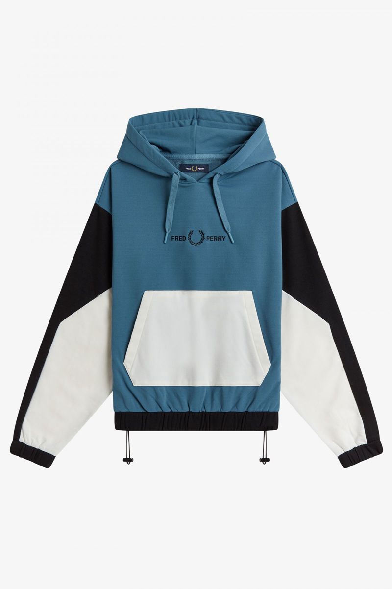 Men's Fred Perry Colour Block Hooded Sweatshirts Grey Blue | 0947182-MI