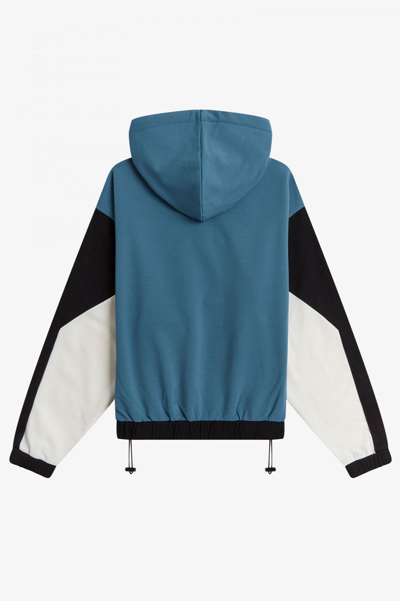 Men's Fred Perry Colour Block Hooded Sweatshirts Grey Blue | 0947182-MI