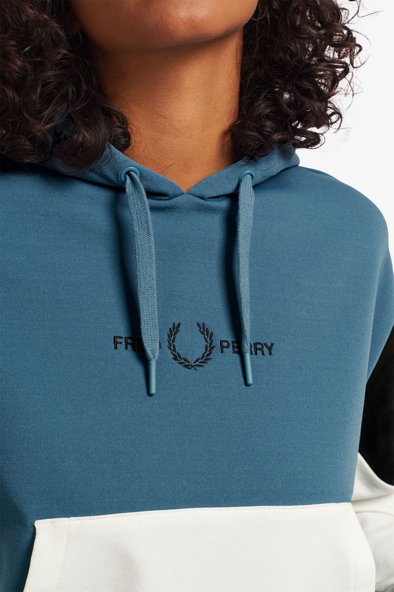 Men's Fred Perry Colour Block Hooded Sweatshirts Grey Blue | 0947182-MI