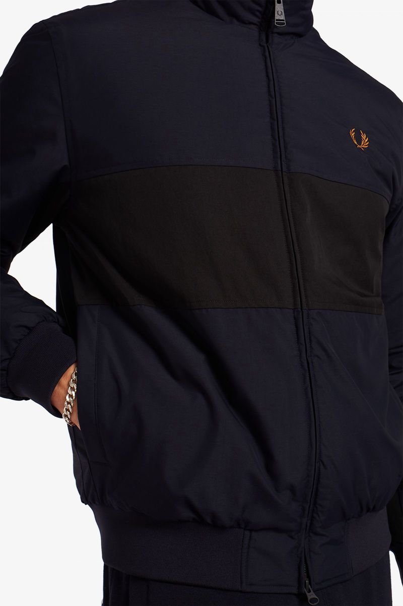 Men's Fred Perry Colour Block Padded Brentham Jackets Navy | 0589461-YS