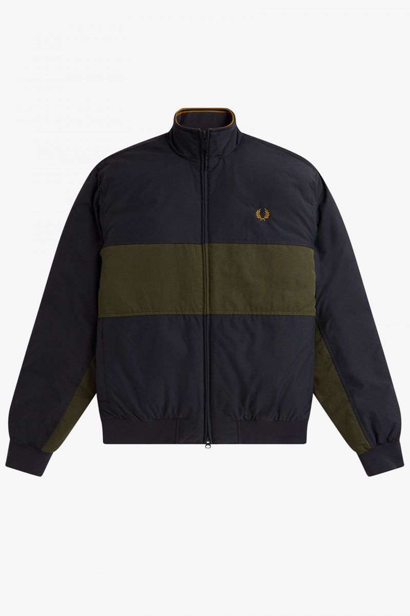 Men's Fred Perry Colour Block Padded Brentham Jackets Black | 5941867-SV