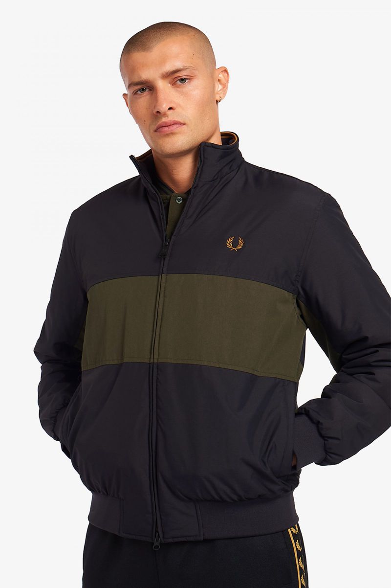 Men's Fred Perry Colour Block Padded Brentham Jackets Black | 5941867-SV