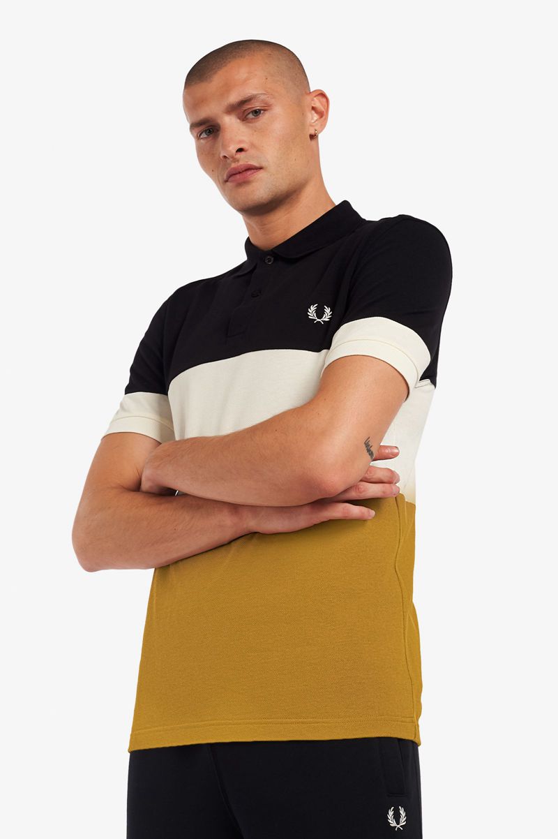 Men\'s Fred Perry Colour Block Polo Shirts Camel | 4815763-UQ